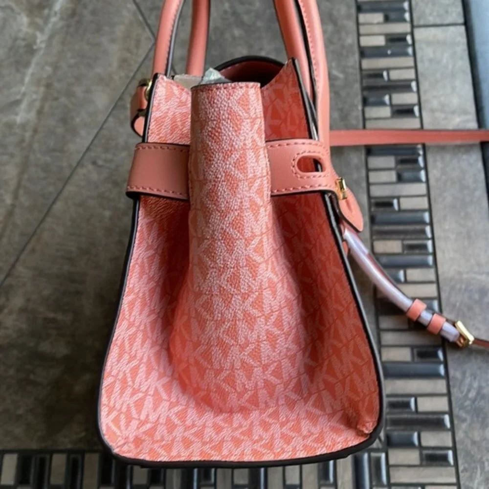 Michael Kors Carmen Medium Color-Block Logo Flap Satchel Sherbert